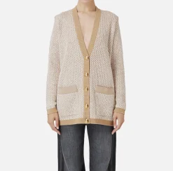 Maglieria E Felpe|Elisabetta Franchi Cardigan in lana con filo paillettes Camel/Gold
