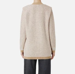Maglieria E Felpe|Elisabetta Franchi Cardigan in lana con filo paillettes Camel/Gold