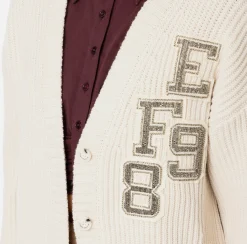 Maglieria E Felpe|Elisabetta Franchi Cardigan in lana costa inglese con patch logo Burro