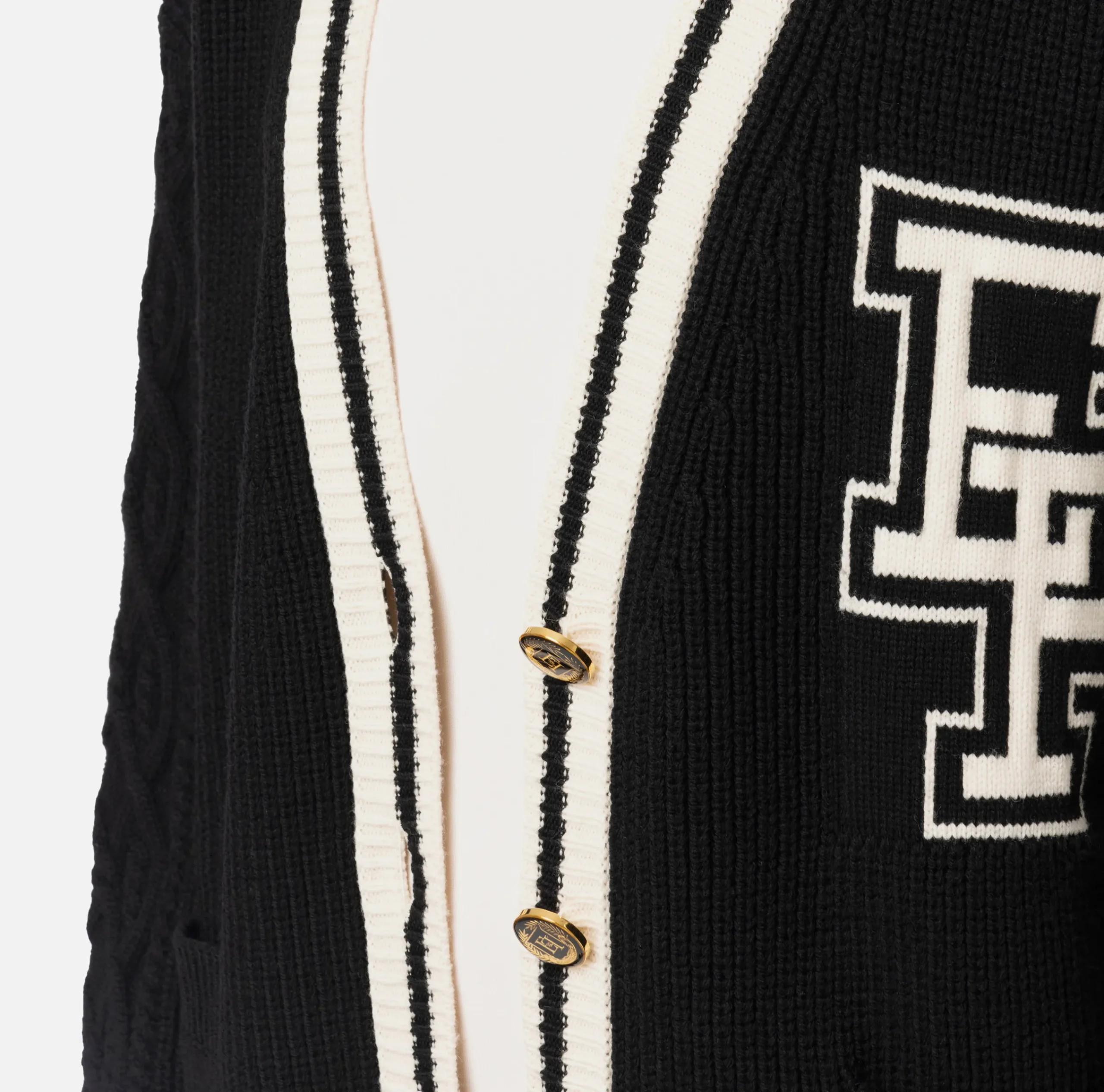 Maglieria E Felpe|Elisabetta Franchi Cardigan in lana tipo college Nero/Burro