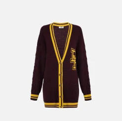 Maglieria E Felpe|Elisabetta Franchi Cardigan in lana tipo college RougeNoir/Mimosa