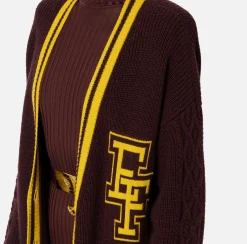 Maglieria E Felpe|Elisabetta Franchi Cardigan in lana tipo college RougeNoir/Mimosa