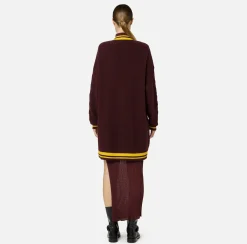 Maglieria E Felpe|Elisabetta Franchi Cardigan in lana tipo college RougeNoir/Mimosa