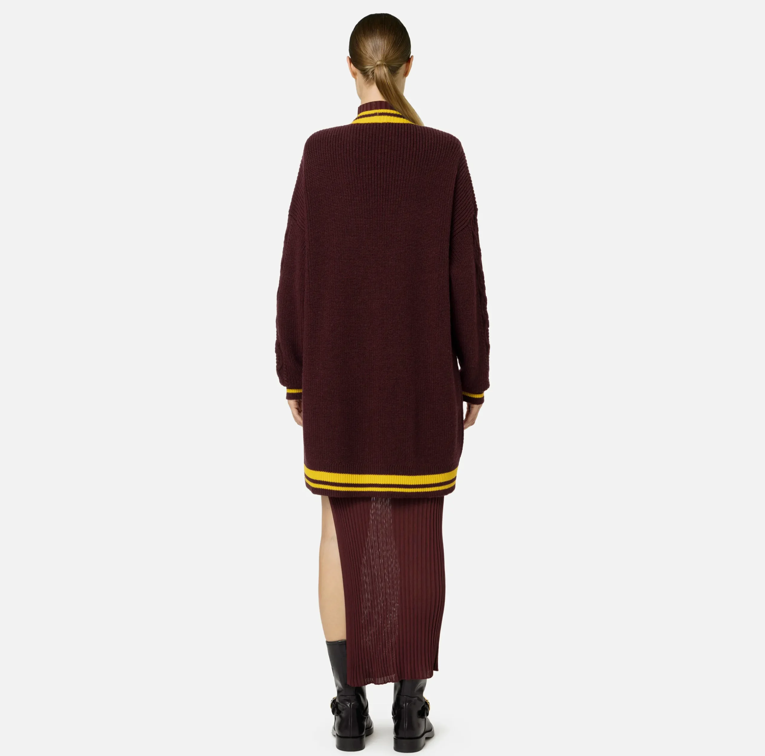 Maglieria E Felpe|Elisabetta Franchi Cardigan in lana tipo college RougeNoir/Mimosa