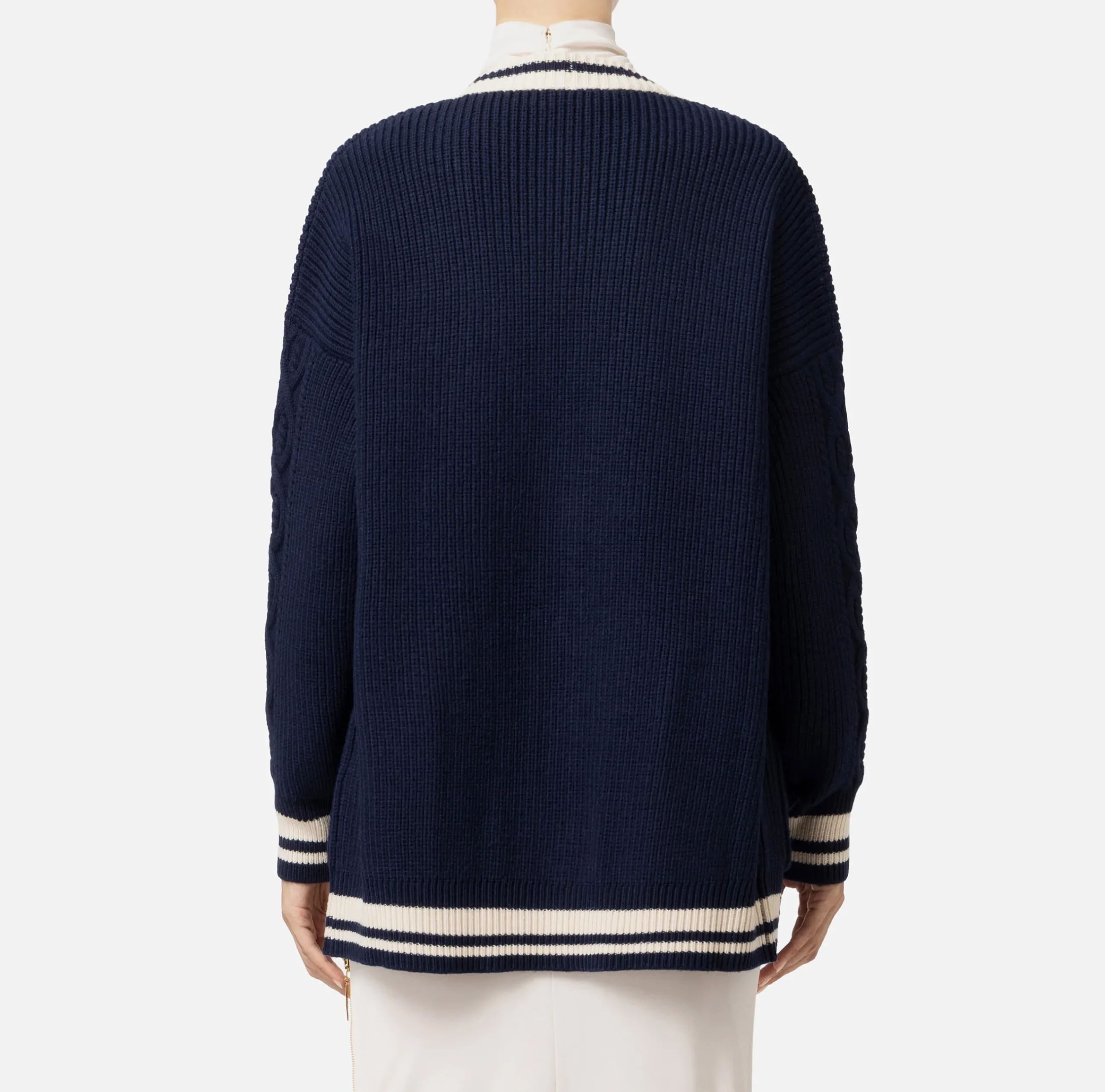 Maglieria E Felpe|Elisabetta Franchi Cardigan in lana tipo college Navy/Burro