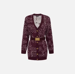 Maglieria E Felpe|Elisabetta Franchi Cardigan in misto lana lettering RougeNoir/Burro