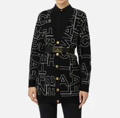 Maglieria E Felpe|Elisabetta Franchi Cardigan in misto lana lettering Nero/Burro