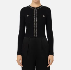 Maglieria E Felpe|Elisabetta Franchi Cardigan in misto viscosa con punto resca Nero