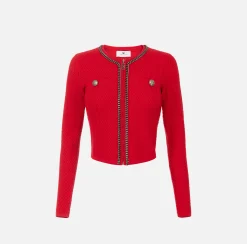 Maglieria E Felpe|Elisabetta Franchi Cardigan in misto viscosa con punto resca RedPassion