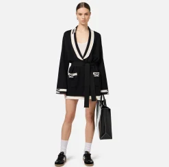 Maglieria E Felpe|Elisabetta Franchi Cardigan in viscosa con bande logo Nero/Burro