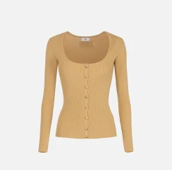 Maglieria E Felpe|Elisabetta Franchi Cardigan in viscosa effetto plissé Bronze