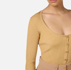Maglieria E Felpe|Elisabetta Franchi Cardigan in viscosa effetto plissé Bronze
