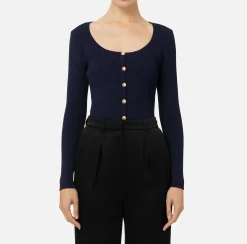 Maglieria E Felpe|Elisabetta Franchi Cardigan in viscosa effetto plissé Navy