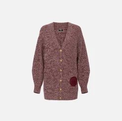 Maglieria E Felpe|Elisabetta Franchi Cardigan in viscosa mouliné con patch logo RougeNoir/PowderPink