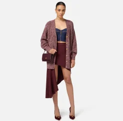 Maglieria E Felpe|Elisabetta Franchi Cardigan in viscosa mouliné con patch logo RougeNoir/PowderPink