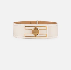 Cinture|Elisabetta Franchi Cintura alta in pelle con girello logo Lattice
