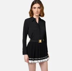 Cinture|Elisabetta Franchi Cintura in elastico jaquard logo e placca logata Nero