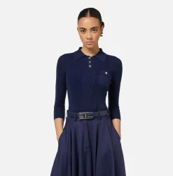 Cinture|Elisabetta Franchi Cintura in materiale sintetico effetto pelle con fibbia logo Navy