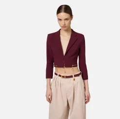 Cinture|Elisabetta Franchi Cintura in pelle con fibbia e passante outline logo RougeNoir