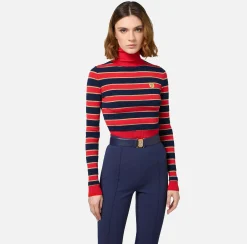 Cinture|Elisabetta Franchi Cintura in pelle con fibbia logo a incastro Navy