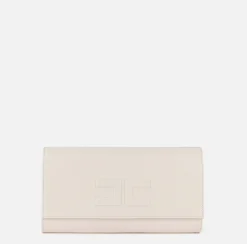 Clutch|Elisabetta Franchi Clutch baguette in nappa con logo embossed Burro