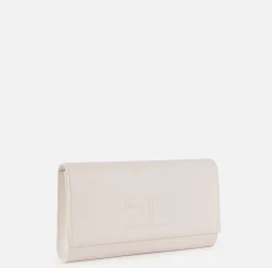 Clutch|Elisabetta Franchi Clutch baguette in nappa con logo embossed Burro