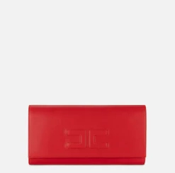 Clutch|Elisabetta Franchi Clutch baguette in nappa con logo embossed RedPassion