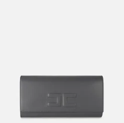 Clutch|Elisabetta Franchi Clutch baguette in nappa con logo embossed Steel