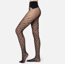 Collants|Elisabetta Franchi Collant con riga diagonale e logo Nero