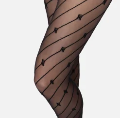Collants|Elisabetta Franchi Collant con riga diagonale e logo Nero