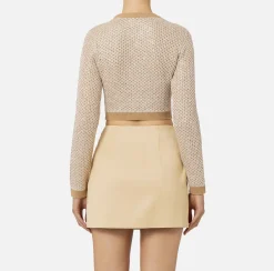Maglieria E Felpe|Elisabetta Franchi Crop top in lana con filo paillettes Camel/Gold