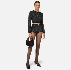 Maglieria E Felpe|Elisabetta Franchi Crop top in lana con filo paillettes Nero/Silver