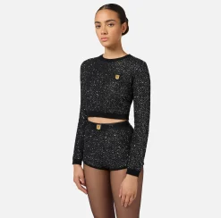 Maglieria E Felpe|Elisabetta Franchi Crop top in lana con filo paillettes Nero/Silver