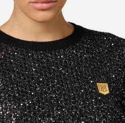 Maglieria E Felpe|Elisabetta Franchi Crop top in lana con filo paillettes Nero/Silver