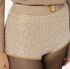 Pantaloni E Shorts|Elisabetta Franchi Culotte in lana con filo paillettes Camel/Gold