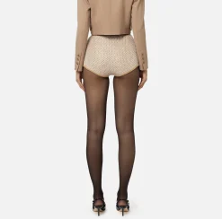 Pantaloni E Shorts|Elisabetta Franchi Culotte in lana con filo paillettes Camel/Gold