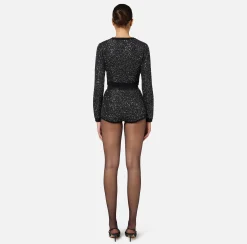Pantaloni E Shorts|Elisabetta Franchi Culotte in lana con filo paillettes Nero/Silver