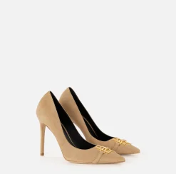 Décolleté|Elisabetta Franchi Décolleté in camoscio con placca logo Camel