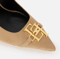 Décolleté|Elisabetta Franchi Décolleté in camoscio con placca logo Camel