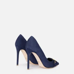 Décolleté|Elisabetta Franchi Décolleté in camoscio con patta e scudetto Navy