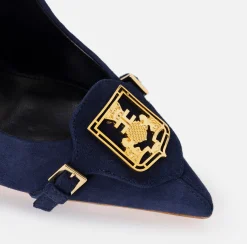 Décolleté|Elisabetta Franchi Décolleté in camoscio con patta e scudetto Navy