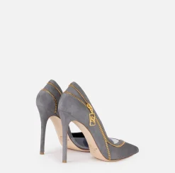 Décolleté|Elisabetta Franchi Décolleté in camoscio con zip Steel