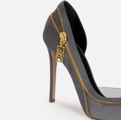 Décolleté|Elisabetta Franchi Décolleté in camoscio con zip Steel