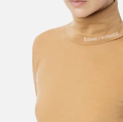 Maglieria E Felpe|Elisabetta Franchi Dolcevita in lana merino con logo jacquard Bronze