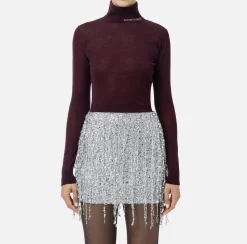 Maglieria E Felpe|Elisabetta Franchi Dolcevita in lana merino con logo jacquard RougeNoir