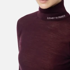 Maglieria E Felpe|Elisabetta Franchi Dolcevita in lana merino con logo jacquard RougeNoir