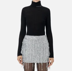 Maglieria E Felpe|Elisabetta Franchi Dolcevita in lana merino con logo jacquard Nero