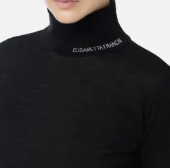 Maglieria E Felpe|Elisabetta Franchi Dolcevita in lana merino con logo jacquard Nero