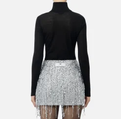 Maglieria E Felpe|Elisabetta Franchi Dolcevita in lana merino con logo jacquard Nero