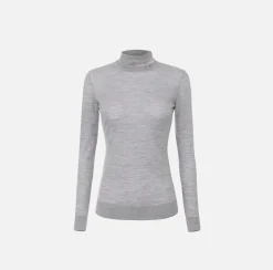 Maglieria E Felpe|Elisabetta Franchi Dolcevita in lana merino con logo jacquard Grigiomelange